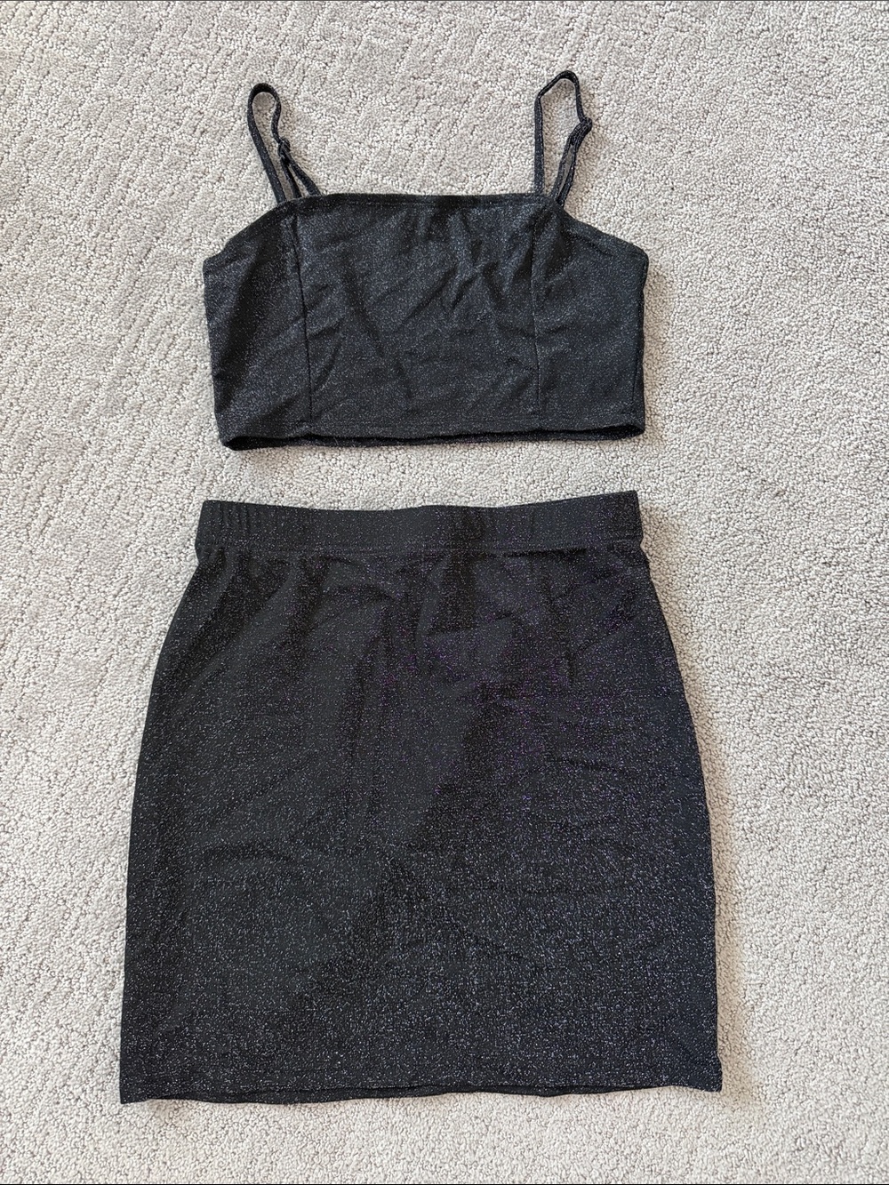 SHEIN Black Sparkle Two-Piece Skirt Set
